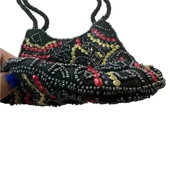 Beaded Linea Pelle evening Bag with beaded handle - Picture 3 of 9